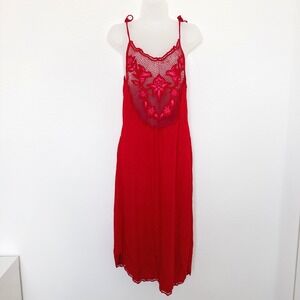 Womens Swim Cover Up Size S Red Lace Trim Slip Dress‎ Beachwear Boho Coastal